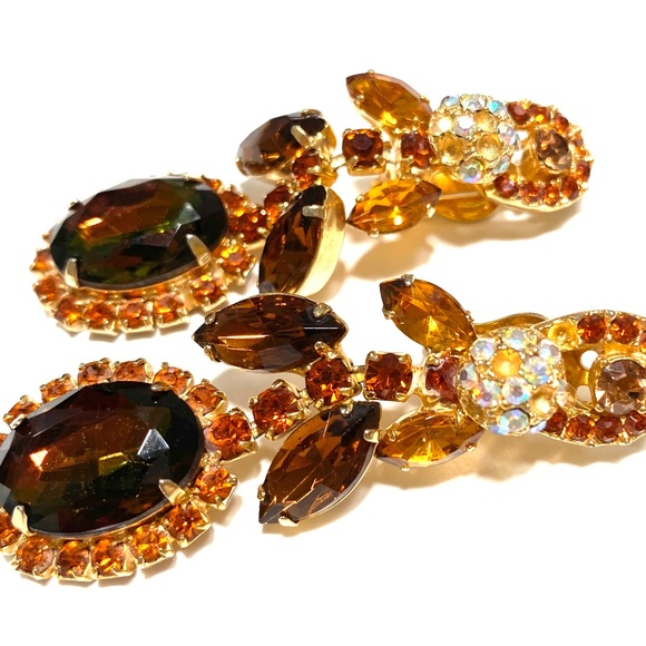 VINTAGE TOPAZ RHINESTONE EARRINGS - Picture 4 of 5